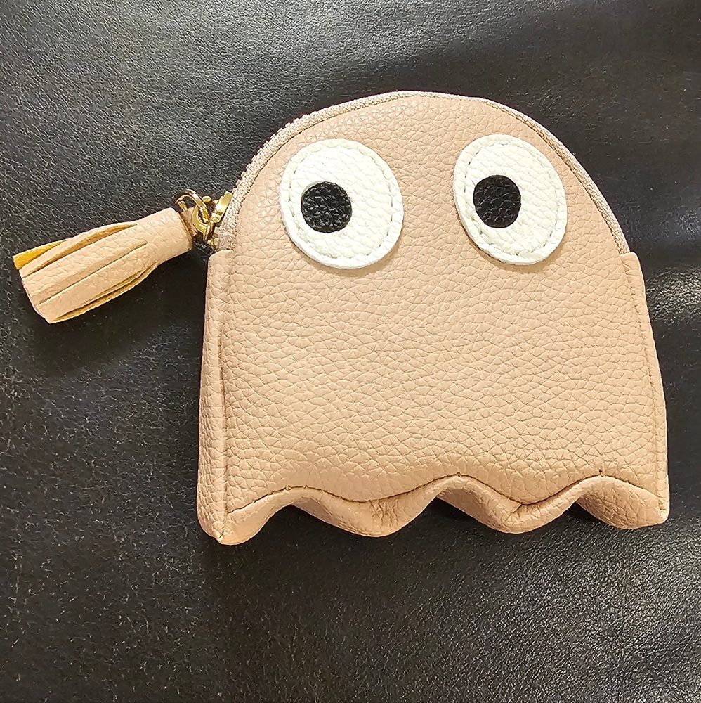 Cute Pink Taupe Ghost Coin Purse with Attached Key Holders NWOT